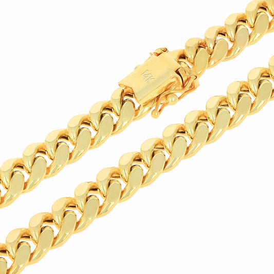 14K Real Yellow Gold Miami Cuban Link 7.5Mm Chain Necklace (16"-30") Italian Jewelry for Men & Women