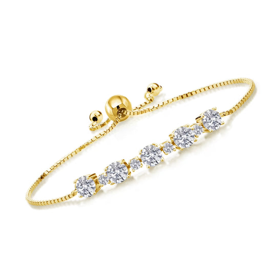 18K Yellow Gold Plated Silver Lab Grown Diamond Bracelet for Women | 2.76 Cttw | Gemstone April Birthstone | round 5MM