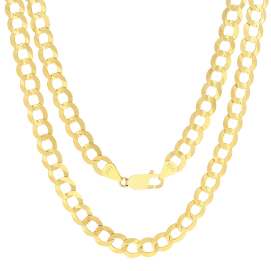Nuragold 14K Real Yellow Gold Solid Cuban Curb Link 8Mm Chain Necklace (18"-30") Italian Jewelry for Men