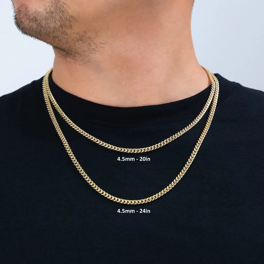Nuragold 14K Real Yellow Gold Miami Cuban Link 4.5Mm Chain Necklace (16"-30") Italian Jewelry for Men & Women